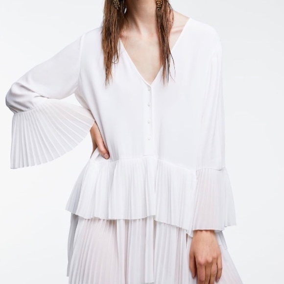 Zara Contrasting Pleated Blouse